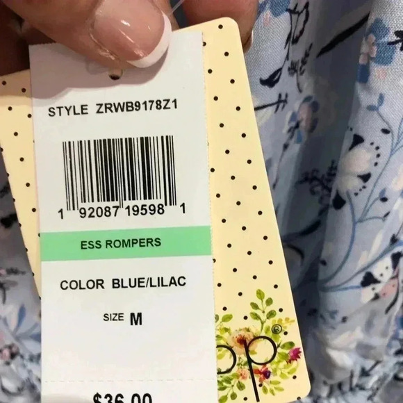 BeBop Off The Shoulder Floral Romper, tie waist, flutter short sleeve - Picture 8 of 9